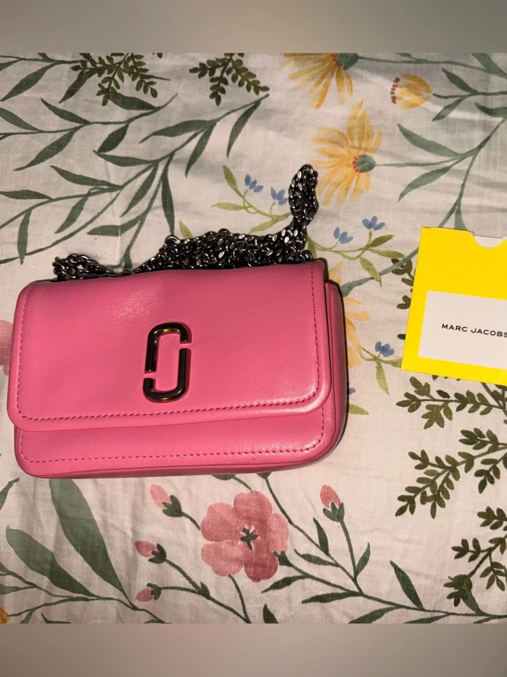 Marc Jacobs Pink Compact Chain Wallet with Silver Hardware